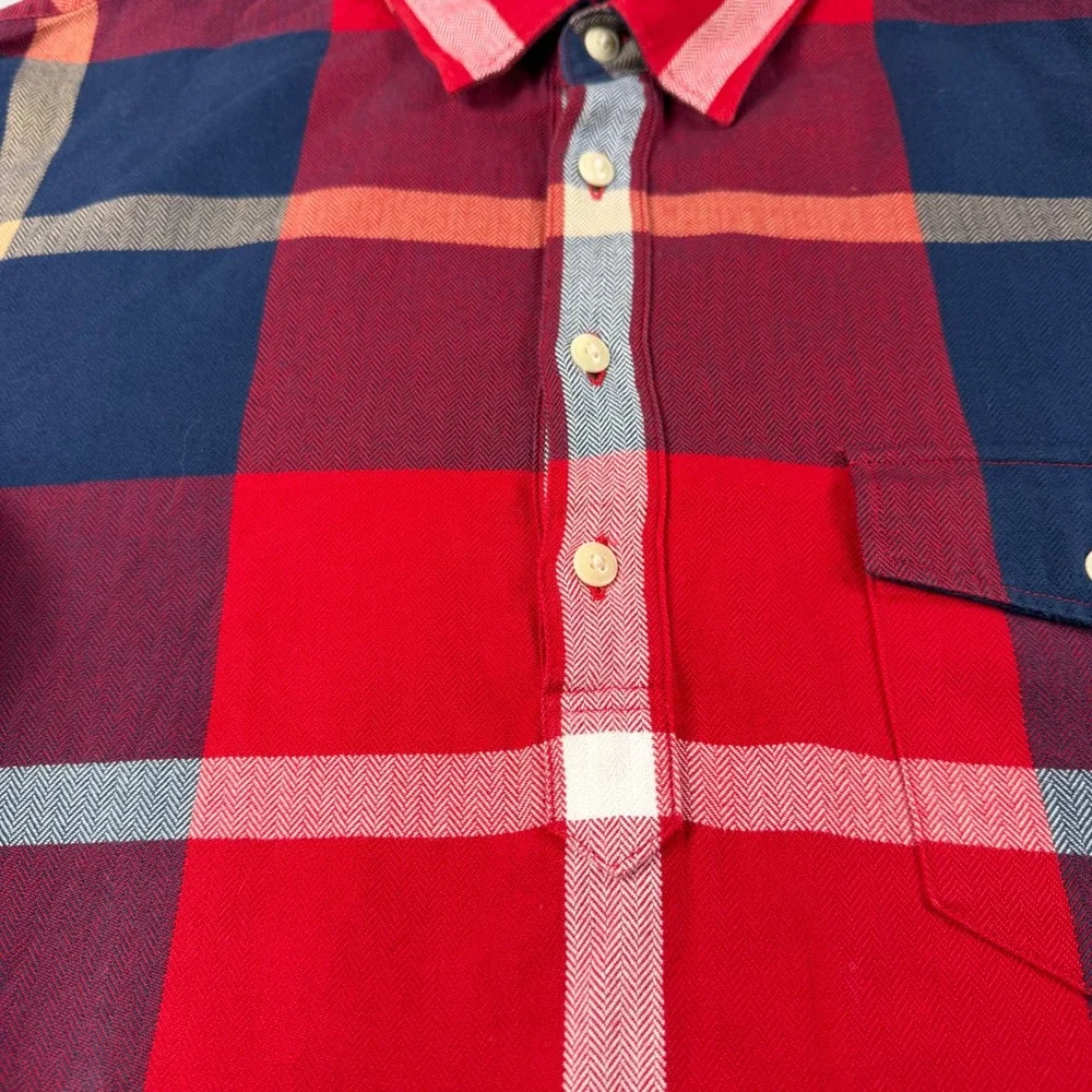 J. Crew Sportsman's Outfitter Men XL Red Navy Plaid Herringbone Popover Shirt